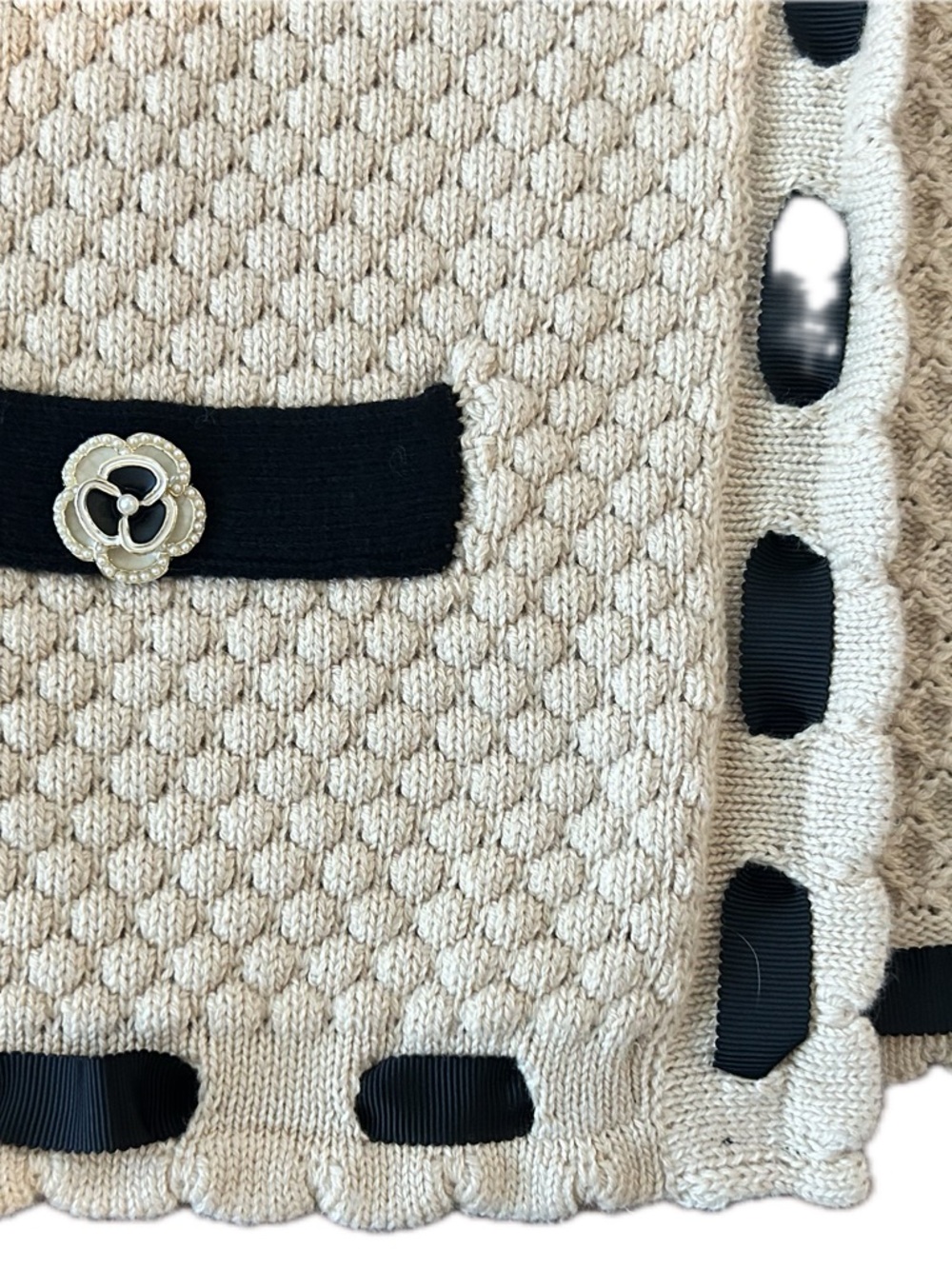 L'AGENCE Astor Contrast Trim Cardigan in Biscuit/Black - Picture 6 of 15